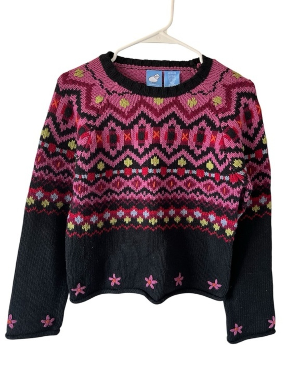 Next Era Black Sweater with Pink Fair Isle Pattern
